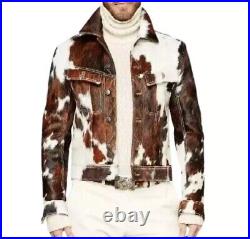 Men's Cowhide Hair on Pony Skin Jacket, Stylish Western Real Cowhide Outerwear's