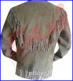 Men's Cowhide Western Cowboy Leather Shirt with Fringe All Color & Sizes Av