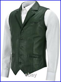 Men's Dark Green Lambskin Leather Waistcoat Western Style Slim Fit Vest Coat Men's Dark Green Lambskin Leather Waistcoat Western Style Slim Fit Vest Coat