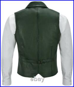 Men's Dark Green Lambskin Leather Waistcoat Western Style Slim Fit Vest Coat Men's Dark Green Lambskin Leather Waistcoat Western Style Slim Fit Vest Coat