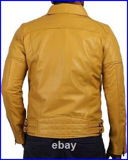 Men's Designer Yellow Leather Jacket Authentic Sheepskin Real Biker Western Coat