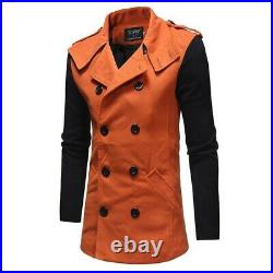 Men's Double Breasted Trench Coat Woolen Jacket Splice Long sleeve Outwear New D