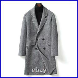Men's Double Breasted Wool Blend Overcoat Trench Coat Business Jacket Soft New L