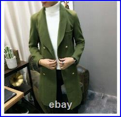 Men's Double Breasted Woolen Jacket Trench Coat Long sleeve Outwear British L