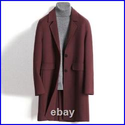 Men's Double-sided Wool Jacket Single Breasted Overcoat Mid Length Outwear New L