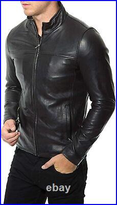Men's Elegant Design Lambskin Leather Biker Black Slim Fit Casual Coat Jacket