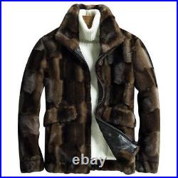 Men's Faux Fur Coat Jacket Gold Mink Fur Coat Lapel Warm Short Parka New