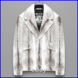 Men's Faux Mink Fur Short Coat Blazers Lapel Collar Parka Winter Jacket Overcoat