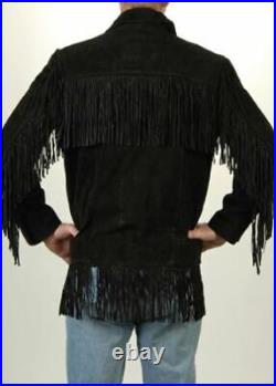 Men's Fringe Style Black Traditional Western Coat Jacket Native American Style