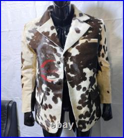 Men's Genuine Cowhide Leather Blazer Jacket Brown & White Hair on Coat Handmade Men's Genuine Cowhide Leather Blazer Jacket Brown & White Hair on Coat Handmade