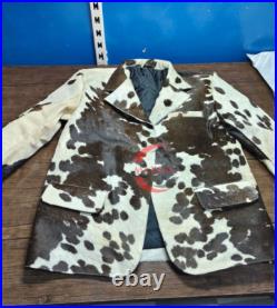 Men's Genuine Cowhide Leather Blazer Jacket Brown & White Hair on Coat Handmade Men's Genuine Cowhide Leather Blazer Jacket Brown & White Hair on Coat Handmade
