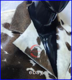Men's Genuine Cowhide Leather Blazer Jacket Brown & White Hair on Coat Handmade Men's Genuine Cowhide Leather Blazer Jacket Brown & White Hair on Coat Handmade
