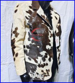 Men's Genuine Cowhide Leather Blazer Jacket Brown & White Hair on Coat Handmade Men's Genuine Cowhide Leather Blazer Jacket Brown & White Hair on Coat Handmade