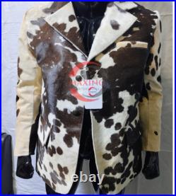 Men's Genuine Cowhide Leather Blazer Jacket Brown & White Hair on Coat Handmade Men's Genuine Cowhide Leather Blazer Jacket Brown & White Hair on Coat Handmade