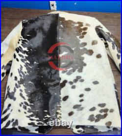 Men's Genuine Cowhide Leather Blazer Jacket Brown & White Hair on Coat Handmade Men's Genuine Cowhide Leather Blazer Jacket Brown & White Hair on Coat Handmade