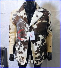 Men's Genuine Cowhide Leather Blazer Jacket Brown & White Hair on Coat Handmade Men's Genuine Cowhide Leather Blazer Jacket Brown & White Hair on Coat Handmade