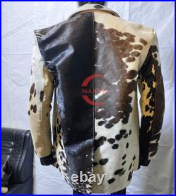 Men's Genuine Cowhide Leather Blazer Jacket Brown & White Hair on Coat Handmade Men's Genuine Cowhide Leather Blazer Jacket Brown & White Hair on Coat Handmade