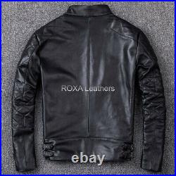 Men's Genuine Cowhide Leather Jacket Motorcycle Biker Black Quilted Coat Stylish