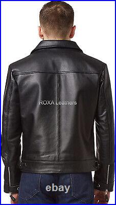 Men's Genuine Cowhide Pure Leather Jacket Motorcycle Cow Casual Wear Black Coat