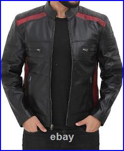 Men's Genuine Cowhide Real Leather Jacket Biker Cow Stylish Outwear Black Coat