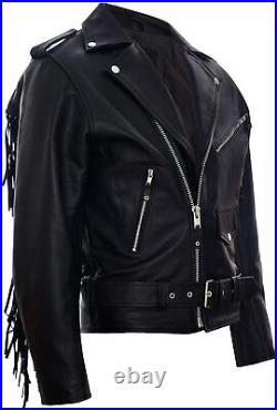 Men's Genuine Fringe leather jacket western cowboy native american leather coat