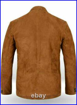 Men's Genuine Lamb suede Leather 3 Buttons Brown Premium Slim Blazer Coat Jacket