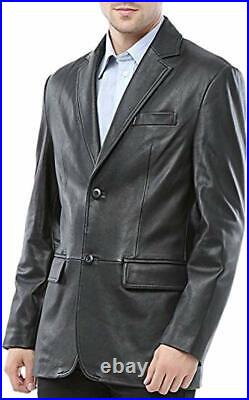 Men's Genuine Lambskin Leather Black Blazer Soft TWO BUTTON Black Coat Jacket
