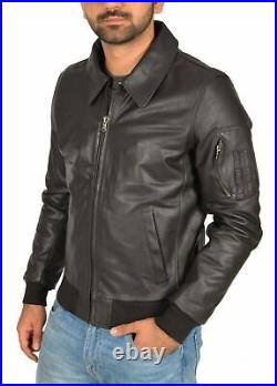 Men's Genuine Lambskin Leather Jacket Motorcycle Biker Basic Black Collared Coat