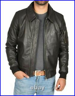 Men's Genuine Lambskin Leather Jacket Motorcycle Biker Basic Collared Black Coat
