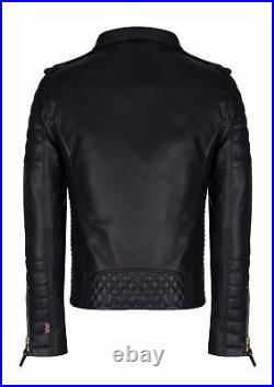 Men's Genuine Lambskin Motorcycle Leather Jacket Biker Slim Fit Stylish Zip Coat