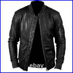 Men's Genuine Leather Black Lambskin Bomber Jacket Handmade Stylish Coat Jacket