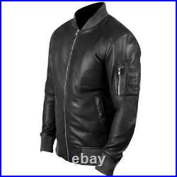 Men's Genuine Leather Black Lambskin Bomber Jacket Handmade Stylish Coat Jacket