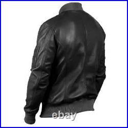 Men's Genuine Leather Black Lambskin Bomber Jacket Handmade Stylish Coat Jacket