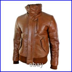 Men's Genuine Leather Brown Bomber Jacket Faux Fur Removable Hooded Winter Coat