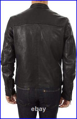 Men's Genuine Sheepskin Leather Jacket Biker Black Handmade Western Fashion Coat