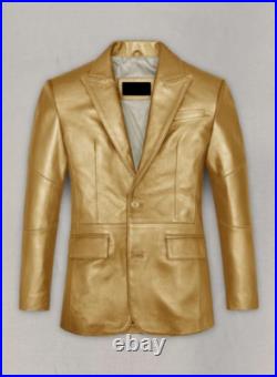 Men's Gold Genuine Lambskin Leather Blazer Classic Slim Fit Coat Jacket Men's Gold Genuine Lambskin Leather Blazer Classic Slim Fit Coat Jacket