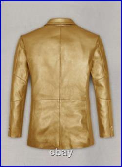 Men's Gold Genuine Lambskin Leather Blazer Classic Slim Fit Coat Jacket Men's Gold Genuine Lambskin Leather Blazer Classic Slim Fit Coat Jacket