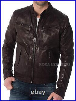 Men's Handmade Pure Authentic Lambskin Leather Jacket Casual Zipped Western Coat