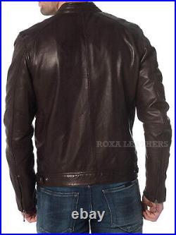 Men's Handmade Pure Authentic Lambskin Leather Jacket Casual Zipped Western Coat