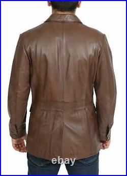 Men's Handmade Real Lambskin Leather Soft Blazer Jacket Three Button Brown Coat