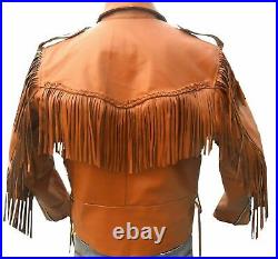 Men's Handmade Western Style Antique Cowhide Jacket Vintage Cowboy Fringes Coat