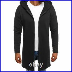 Men's Hooded Cardigan Jacket Trench Coat Outwear Long sleeve Mid Length Casual B