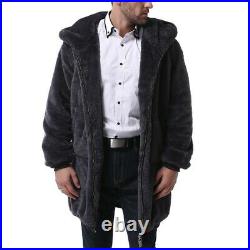 Men's Hooded Faux Fur Jacket Overcoat Plush Warm Outwear Occident Winter Coat L