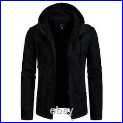Men's Hooded Outwear Long sleeve Jacket Western style Plain Zipper Outdoor New L
