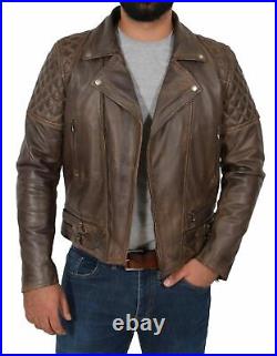 Men's Lambskin 100% Leather Jacket Biker Motorcycle Brown Stylish Quilted Coat