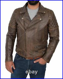 Men's Lambskin 100% Leather Jacket Biker Motorcycle Brown Stylish Quilted Coat