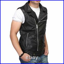 Men's Lambskin 100% Leather Waistcoat Western Vest Coat Sleeveless Jacket Black