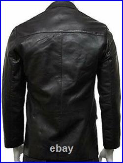 Men's Lambskin 100% Real Leather Blazer THREE BUTTON Coat Slim Fit Black Jacket