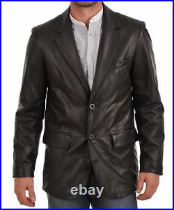 Men's Lambskin Leather Blazer Soft Coat Two Button Black Handcraft Real Jacket