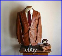 Men's Leather Blazer Genuine Soft Lambskin Real Leather Sport Coat Jacket Brown